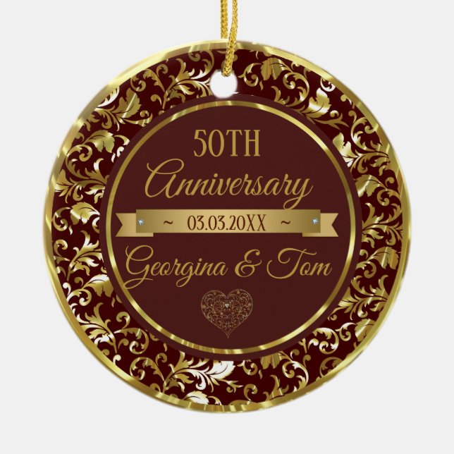 Ornamento De Cerâmica Damasco E Fita Dourados Metálicos (Frente)