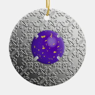 Ornamento De Cerâmica Damasco prateado com gemstone falso lapis lazuli