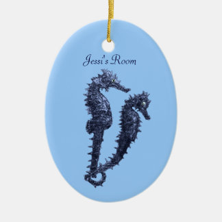 Ornamento De Cerâmica Dança Dos Cavalos-marinhos (Azul) (Perigo Da Porta