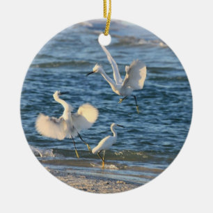 Ornamento De Cerâmica Dança dos Egrets nevado (pode ser personalizado)