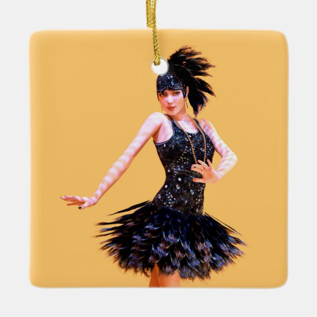 Ornamento De Cerâmica Dança Flapper Vintage (Frente)