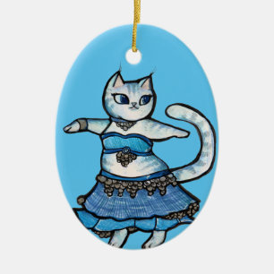 Ornamento De Cerâmica Dançarina de Gato de cinza