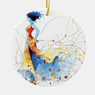 Ornamento De Cerâmica Dançarino de Flamenco em Aquarela – Alegria em Mov
