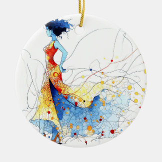 Ornamento De Cerâmica Dançarino de Flamenco em Aquarela – Alegria em Mov