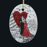 Ornamento De Cerâmica Dançarinos românticos do salão de baile<br><div class="desc">Isto características que de design belamente feitas uma dança elegante do casal romantically cercada pela música nota. É de uma parte original de arte da colagem feita pelo artista Loretta Alvarado</div>