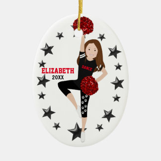 Ornamento De Cerâmica Dance Pom Girl Brunette Black and Red