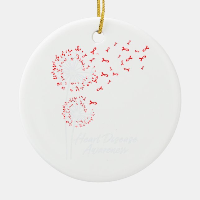 Ornamento De Cerâmica Dandelion Go Red Ribbon Heart Disease Awarness (Frente)