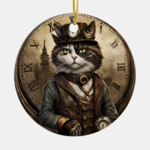 Ornamento De Cerâmica Dapper Steampunk Calico Cat
