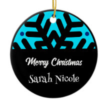 Dark Blue Custom Snowflake Christmas Ornament