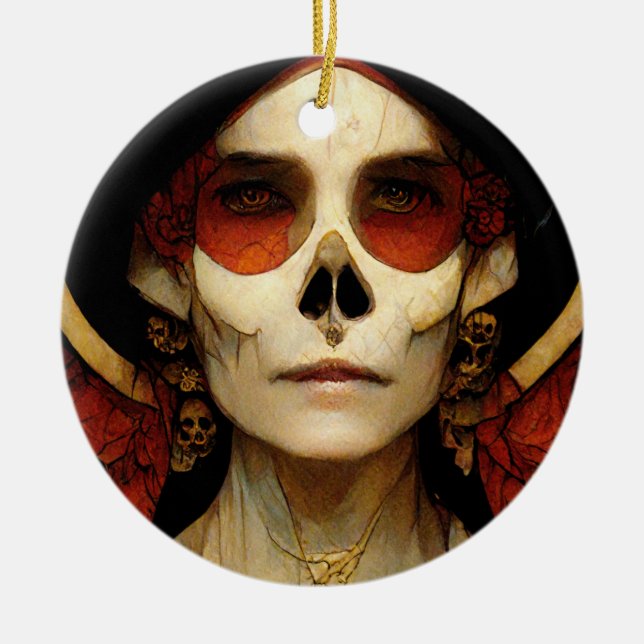 Ornamento De Cerâmica Dark Fantasy Gothic Skull Mulher 2 (Frente)