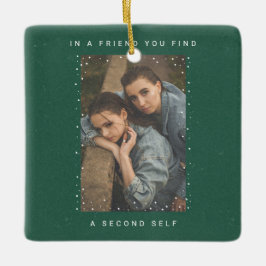 Ornamento De Cerâmica Dark Green Two Photo Snowfall Best Friends Photo