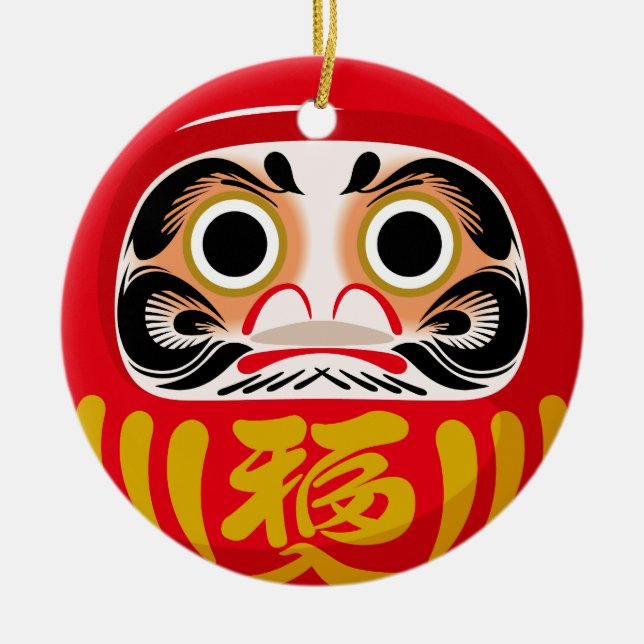 Ornamento De Cerâmica Daruma doll (tradicional charme japonês de sorte) (Frente)