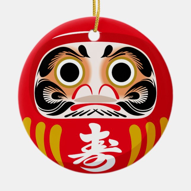 Ornamento De Cerâmica Daruma doll (tradicional charme japonês de sorte) (Frente)