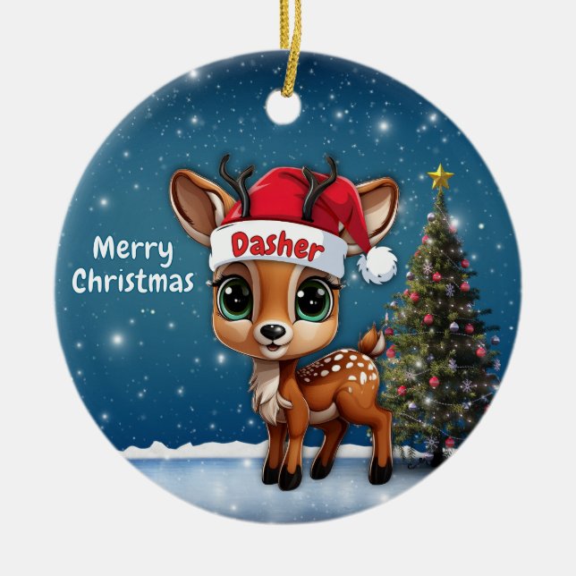 Ornamento De Cerâmica Dasher Baby Deer, Fawn, Doe, Reindeer🦌 🎄 (Frente)
