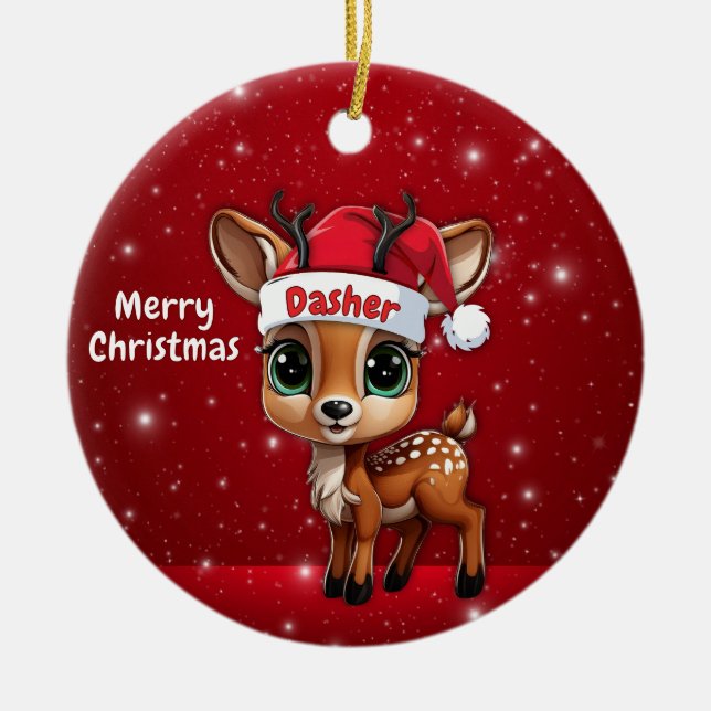 Ornamento De Cerâmica Dasher Baby Deer, Fawn, Doe, Reindeer🦌 🎄 (Frente)