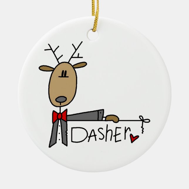 Ornamento De Cerâmica Dasher Reindeer - Camisas de Natal e presentes (Frente)