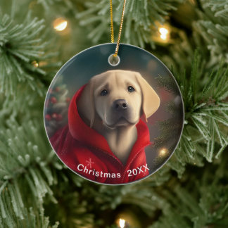 Ornamento De Cerâmica Data de Natal do Labrador ou Adicionar Foto Pet
