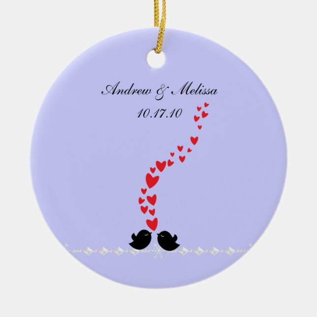 Ornamento De Cerâmica Data do casamento; Casou nosso primeiro Natal (Frente)