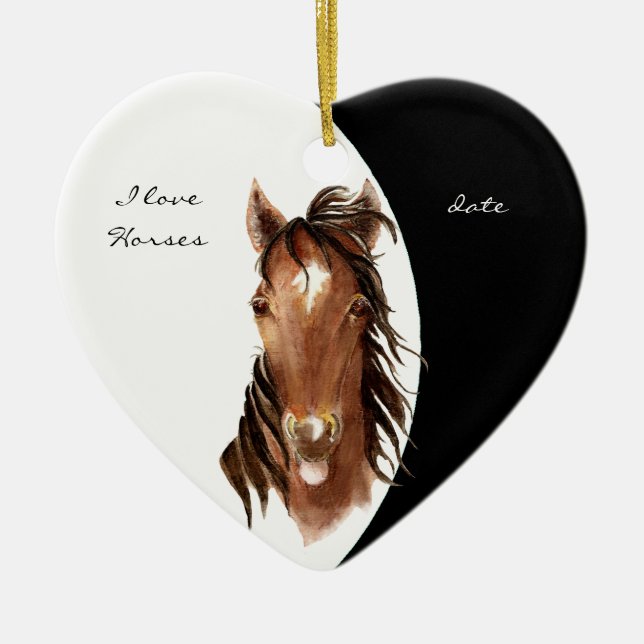 Ornamento De Cerâmica Data Personalizada Eu Amo Cavalos Cavalos Cavalo d (Frente)