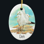 Ornamento De Cerâmica Data, Watercolor Seagull, Beach, Shore, Bird<br><div class="desc">Costume Datado,  Watercolor Seagull Bird,  Animal,  para aqueles que amam aves e água,  oceanos,  mares,  rios e costas</div>