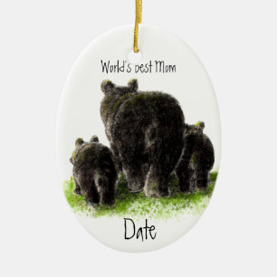 Ornamento De Cerâmica Datado, o melhor urso preto bonito da mamãe