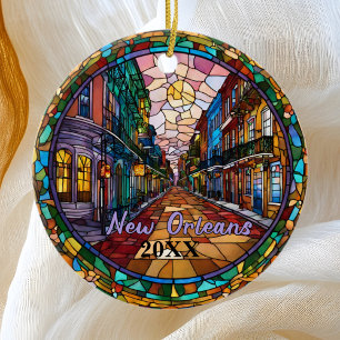 Ornamento De Cerâmica Datas da Rua Bourbon, Nova Orleans, Personalizada