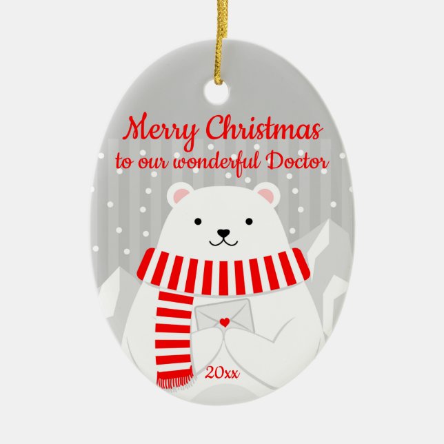 Ornamento De Cerâmica Datas de Natal Personalizadas Urso Polar Bonito No (Frente)