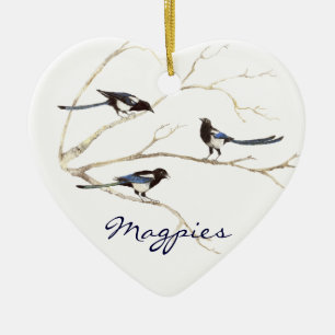 Ornamento De Cerâmica Datas Personalizadas, Família Magpie, Pássaros