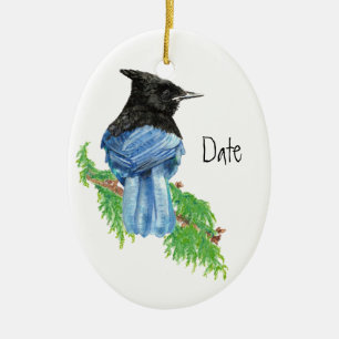 Ornamento De Cerâmica Datas, Personalizadas, Jay Estelar, Pássaro, Natur