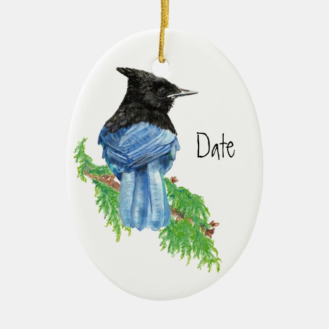 Ornamento De Cerâmica Datas, Personalizadas, Jay Estelar, Pássaro, Natur (Frente)