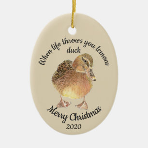 Ornamento De Cerâmica Dated Christmas Custom Watercolor Duck Quote Ceram