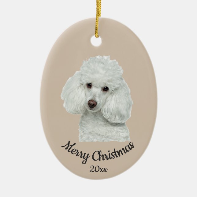 Ornamento De Cerâmica Dated Custom Photo Christmas Poodle Dog pet (Frente)
