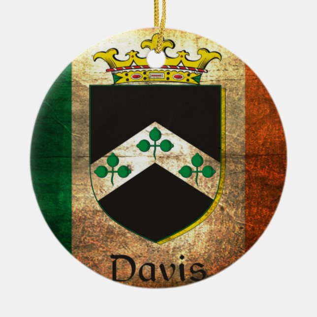 Ornamento De Cerâmica Davis Crest Irish Flag (Frente)