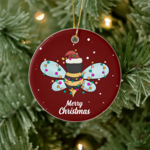 Ornamento de Cerâmica de Abelhas Feliz de Natal