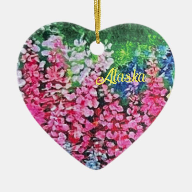 Ornamento de cerâmica de Alaskan Fireweed (Frente)
