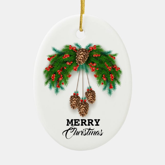 Ornamento de Cerâmica de Coroa de Natal Alegre Pes (Frente)