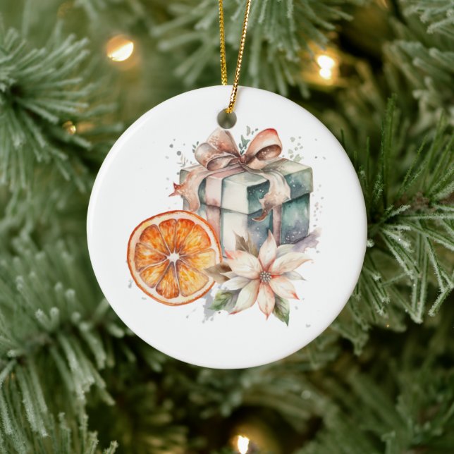 Ornamento de Cerâmica de Natal com Aquarela (Árvore)