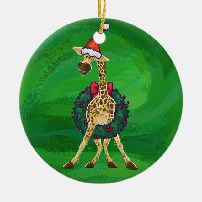 Ornamento de Cerâmica de Natal Giraffe (Frente)