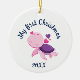 Ornamento de Cerâmica de Tartaruga Feliz de Natal