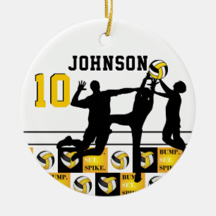 Ornamento De Cerâmica 🏐 de Voleibol - Bump, Set, Spike - Amarelo Dourad