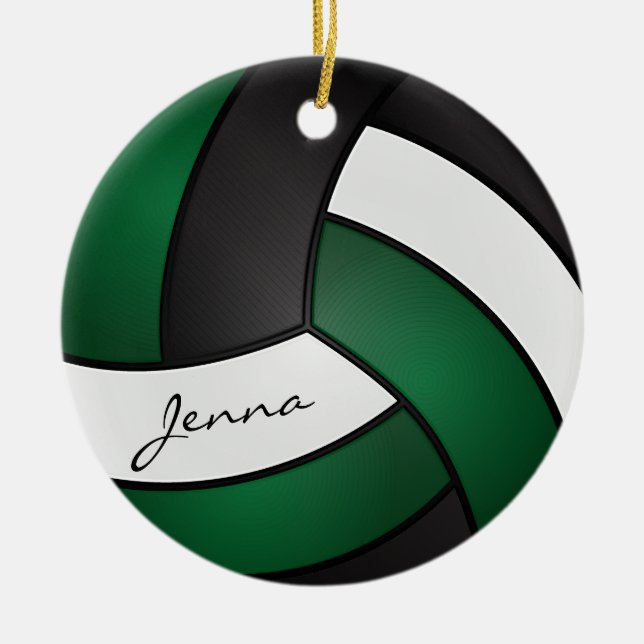 Ornamento De Cerâmica 🏐 de Voleibol Negro, Branco e Preto (Frente)