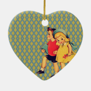 Ornamento De Cerâmica de volta aos miúdos retros do vintage do kitsch d