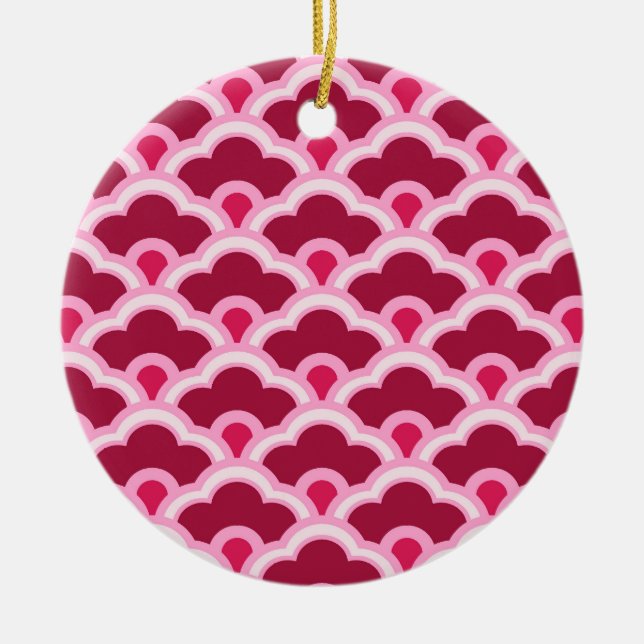 Ornamento De Cerâmica Deco Chinês Escalços, Vinho Borgonha e Rosa (Frente)