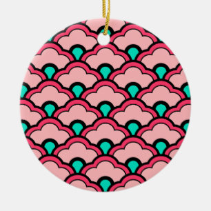 Ornamento De Cerâmica Deco Chinês Espalhaços, Coral Rosa e Turquesa