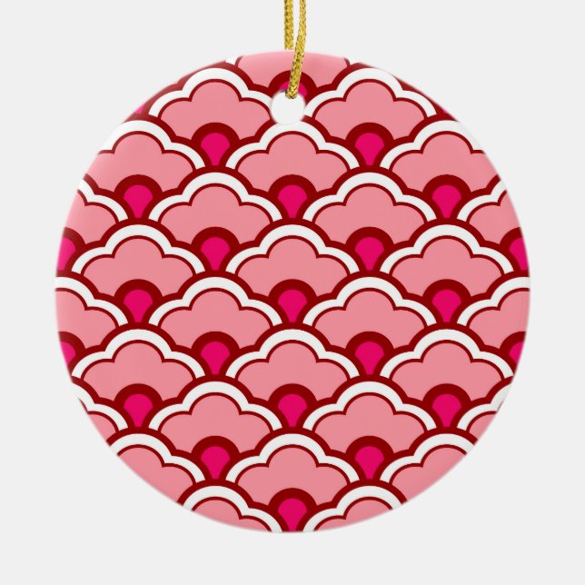 Ornamento De Cerâmica Deco Chineses Escalços, Fuchsia e Rosas claro (Frente)