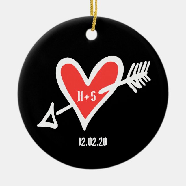 Ornamento De Cerâmica Decoração cerâmica personalizada do coração (Frente)