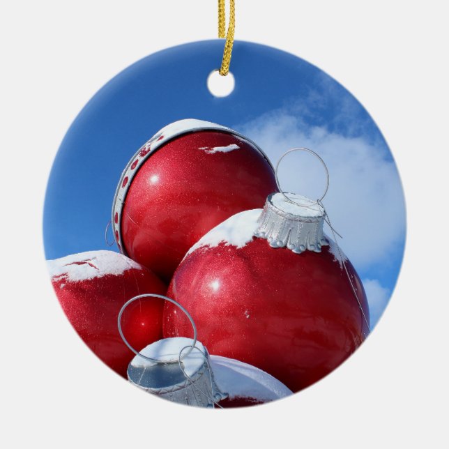 Ornamento De Cerâmica Decoração da foto do bulbo do Natal (Frente)