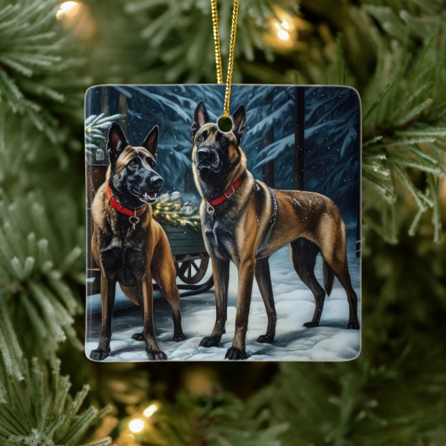 Ornamento De Cerâmica Decoração de Natal belga Malinoi Snowy Sleigh (Árvore)