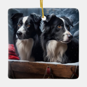 Ornamento De Cerâmica Decoração de Natal Border Collie Snowy Sleigh