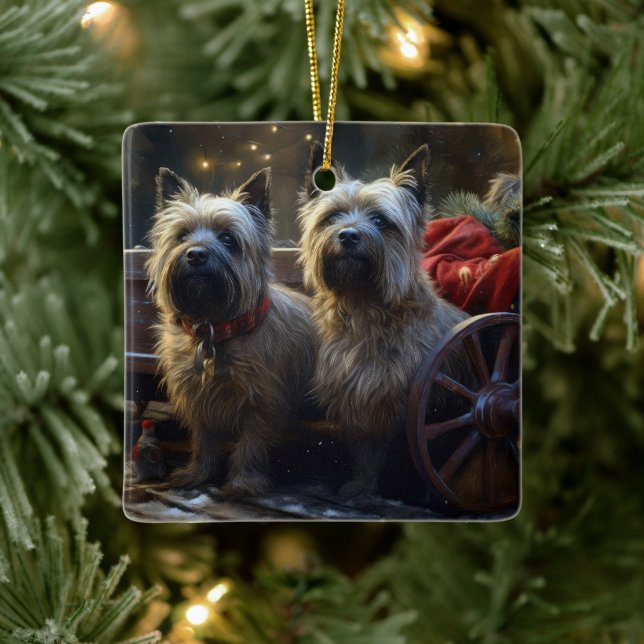 Ornamento De Cerâmica Decoração de Natal Cairn Terrier Snowy Sleigh (Árvore)